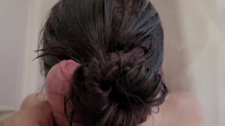 Teen Hair Fetish Cumshot with Bun Hairjob